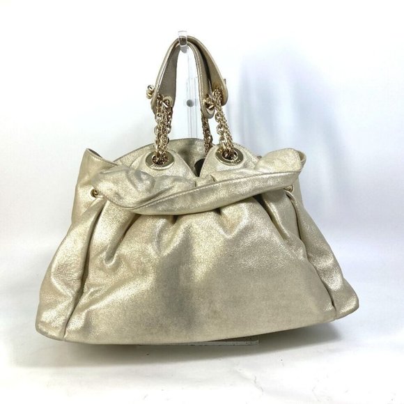 Auth Christian Dior With charm Bag Chain Hand Bag suede Metallic gold - Picture 1 of 16